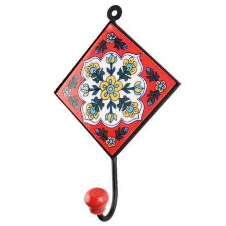 White Floral Ceramic Tile Hook
